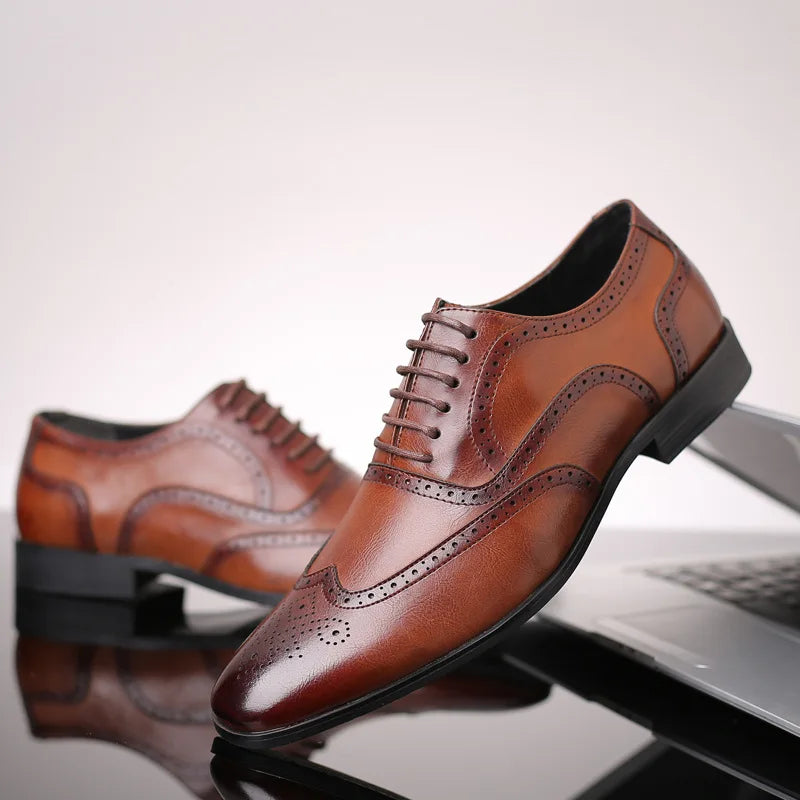 BeClassic™ Classic Retro Brogue Oxfords – Premium Leather Dress Shoes for Business & Weddings.