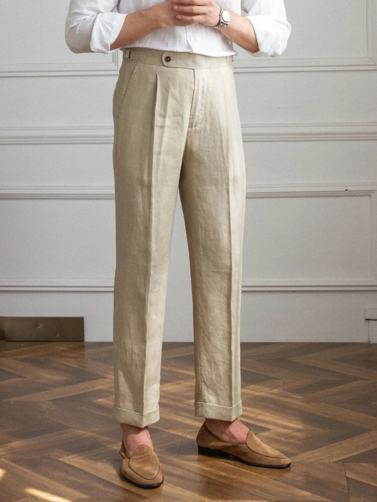 BeClassic™ Naples High-Waist Linen Pants – Heavyweight White Linen for Timeless Elegance.