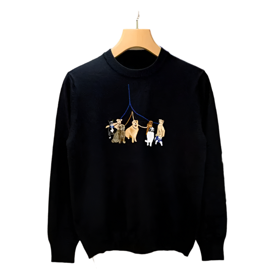 BeClassic™ Embroidered Dog Knit Sweater – Chic Long Sleeve Pullover with Playful Detailing.