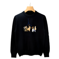 BeClassic™ Embroidered Dog Knit Sweater – Chic Long Sleeve Pullover with Playful Detailing.