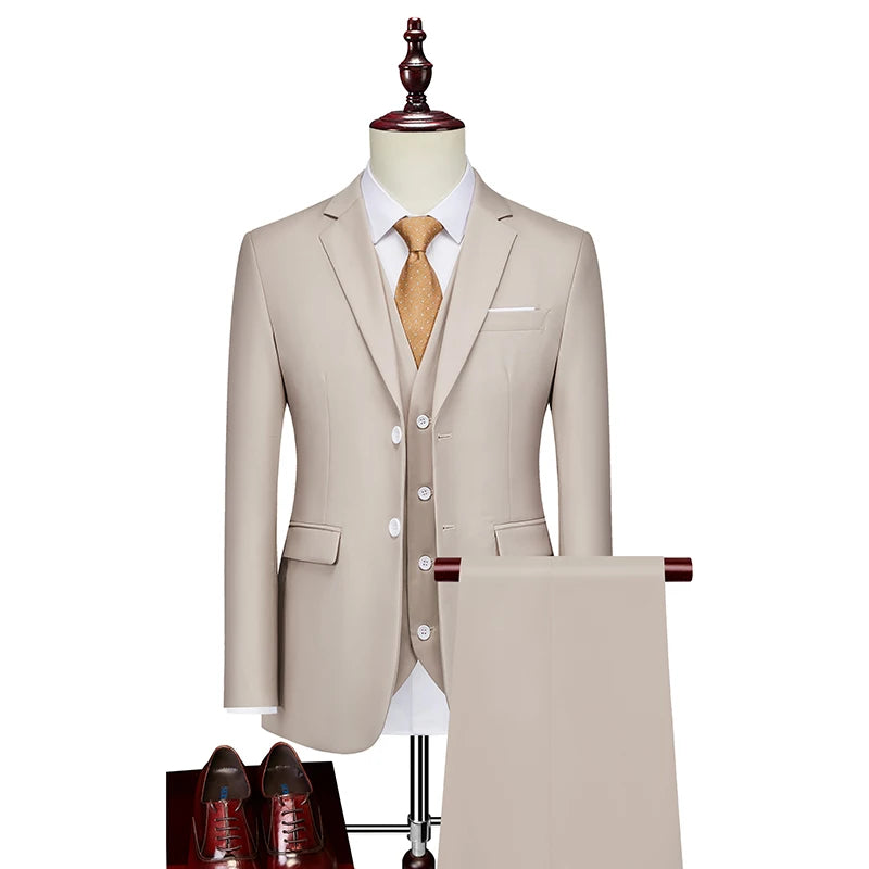 BeClassic™ Pink Three-Piece Suit – High-Quality Tailoring for Weddings & Business.