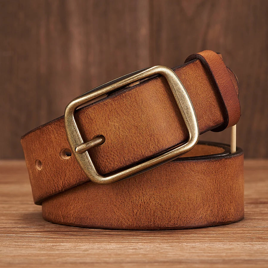 BeClassic Genuine Cowhide Leather Belt – Copper Pin Buckle Edition