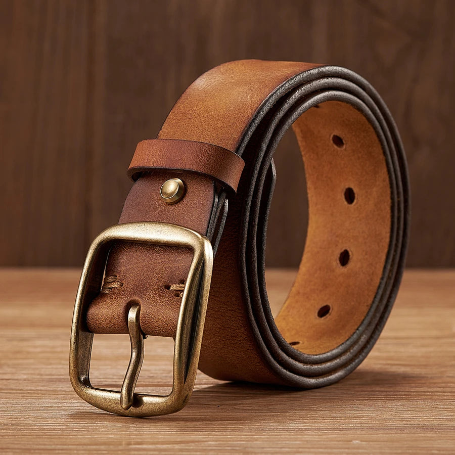 BeClassic Genuine Cowhide Leather Belt – Copper Pin Buckle Edition