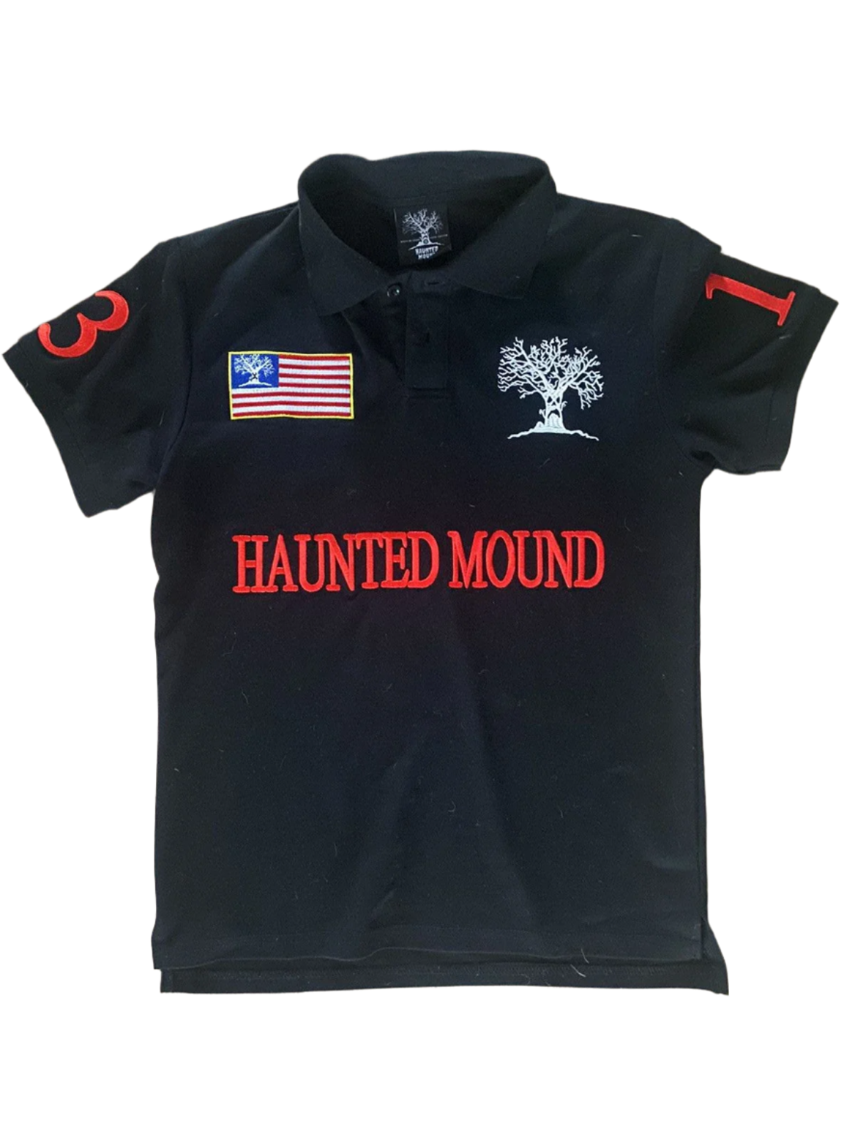 BeClassic™ Embroidered Y2K Polo – Ghost letter graphics on a bold black & red design.