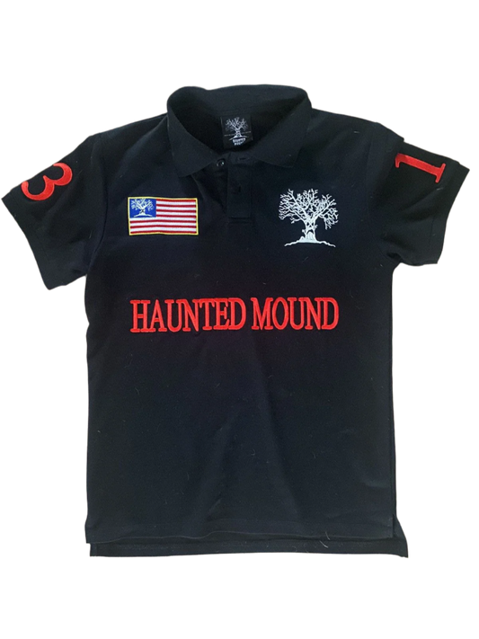 BeClassic™ Embroidered Y2K Polo – Ghost letter graphics on a bold black & red design.