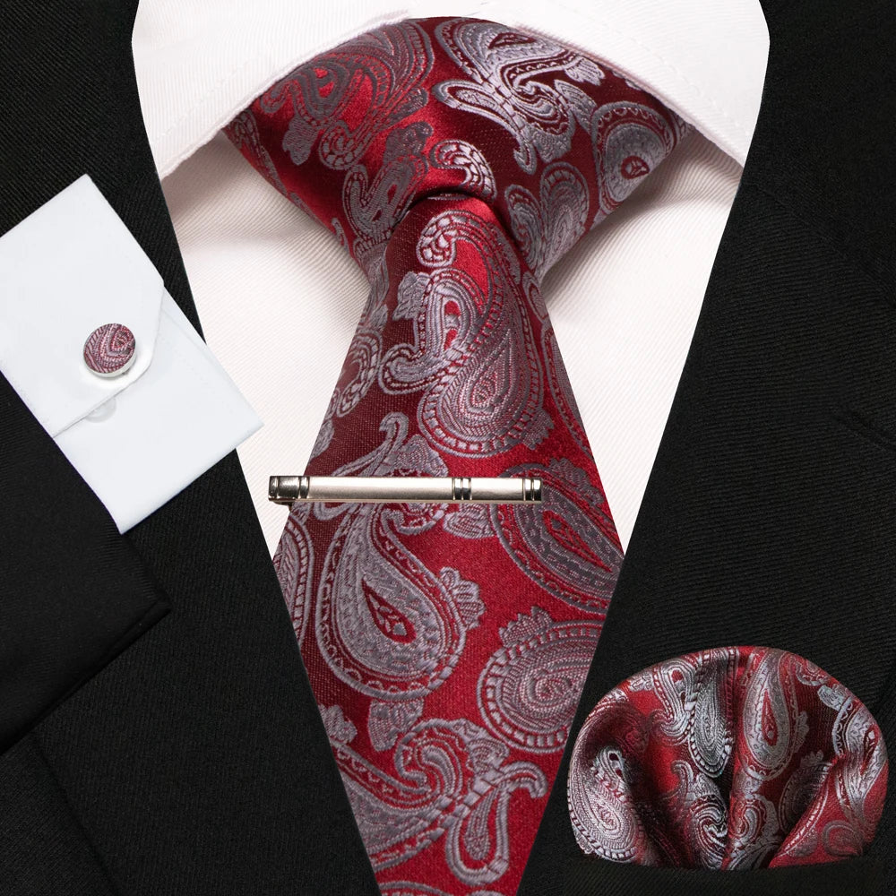 BeClassic Monoco Silk Tie & Accessory Set – Crimson Royale