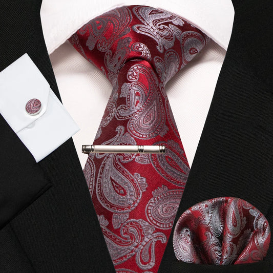 BeClassic Monoco Silk Tie & Accessory Set – Crimson Royale