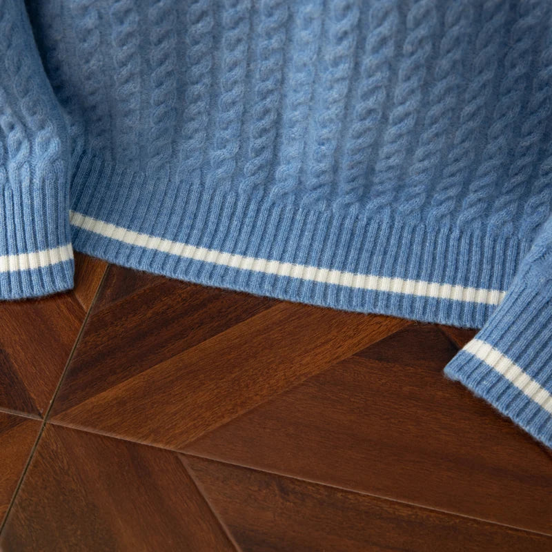 BeClassic™ 100% Wool V-Neck Sweater – Thick Color-Blocked Knit with Timeless Twisted Detailing.