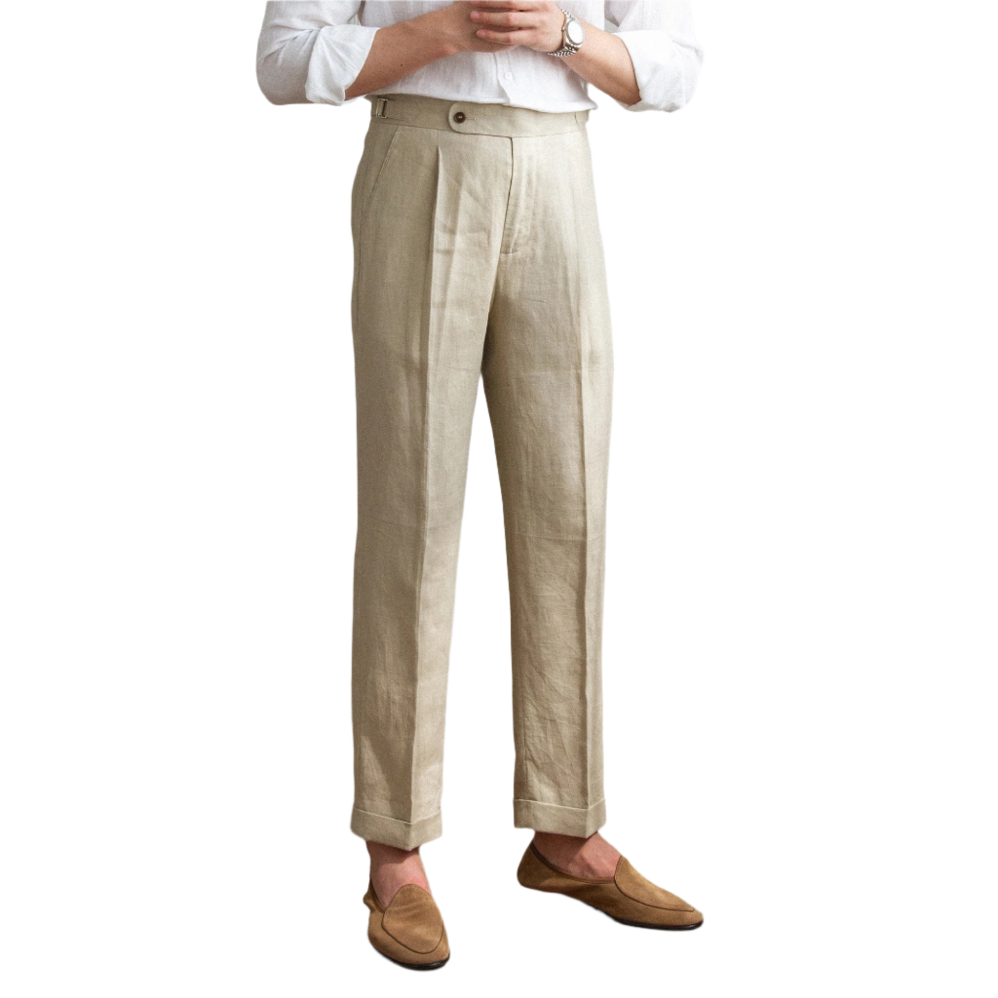 BeClassic™ Naples High-Waist Linen Pants – Heavyweight White Linen for Timeless Elegance.