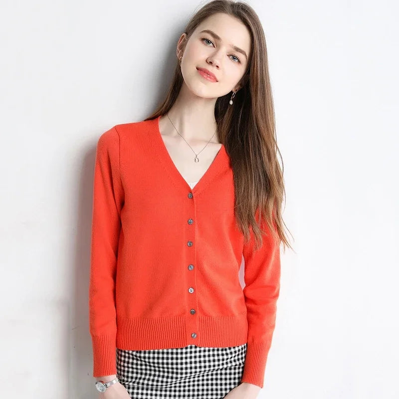 BeClassic Heritage V-Neck Knit Cardigan – Korean-Inspired Red