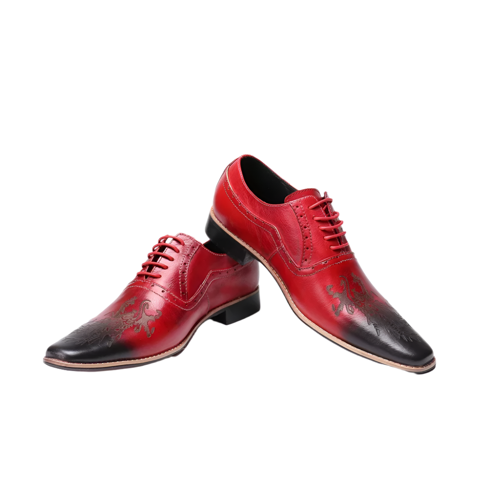 BeClassic™ Handmade Loong Pattern Oxfords – Luxurious Red Leather Shoes for Celebrations & Weddings.