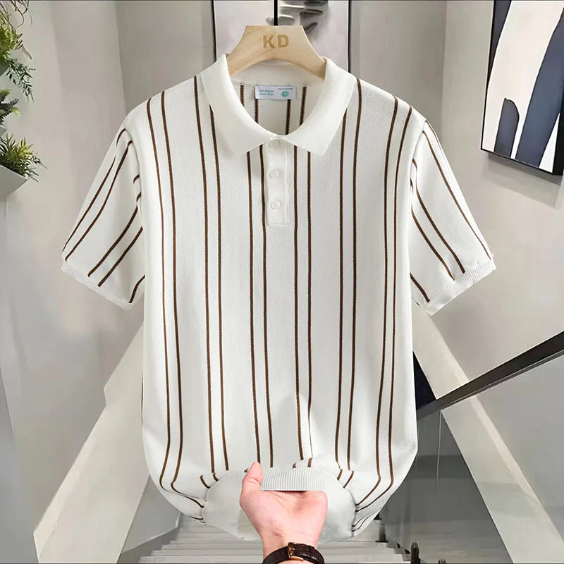 BeClassic™ Stretch Knit Striped Polo – Breathable, Sweat-Wicking Comfort for Daily Casual Wear.T-shirt.
