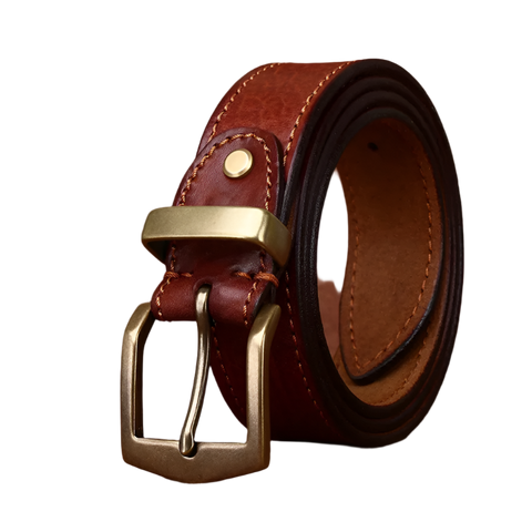BeClassic™ Vintage Cowhide Leather Belt – 3.8CM Thick Strap with Brass Buckle for Timeless Style.