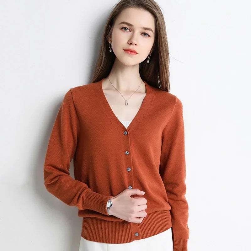 BeClassic Heritage V-Neck Knit Cardigan – Korean-Inspired Red