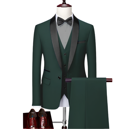BeClassic™ Black Collar Three-Piece Suit – Elegant Formalwear for Grooms & Business