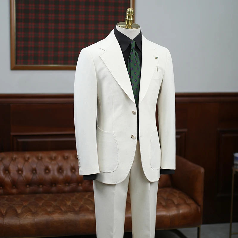 BeClassic™ IsirHonour Apricot Linen Suit – Retro British-Inspired Set for Youthful Spring & Autumn Style.