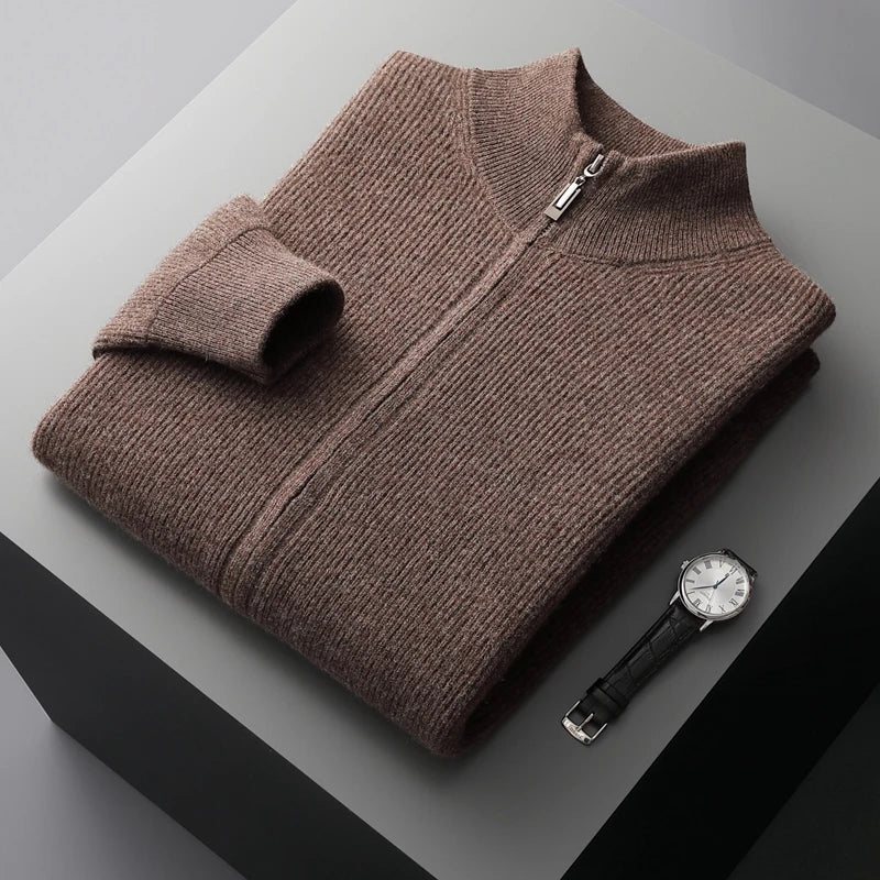 BeClassic™ 100% Pure Cashmere Zipper Cardigan – High-Collar Luxury Knit for Autumn & Winter.
