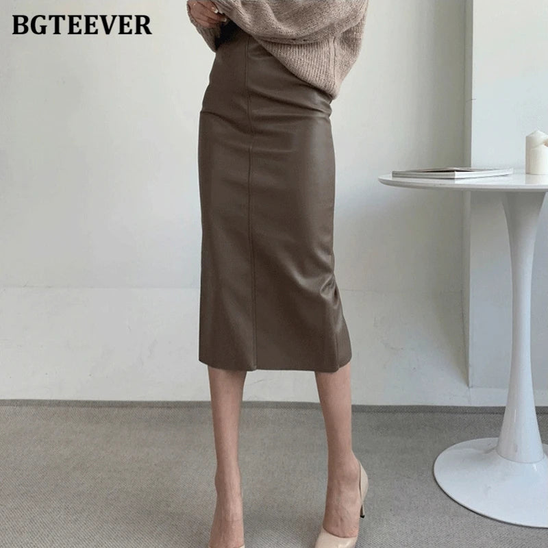 BeClassic Elegant High-Waist PU Leather Pencil Skirt – Autumn Edition