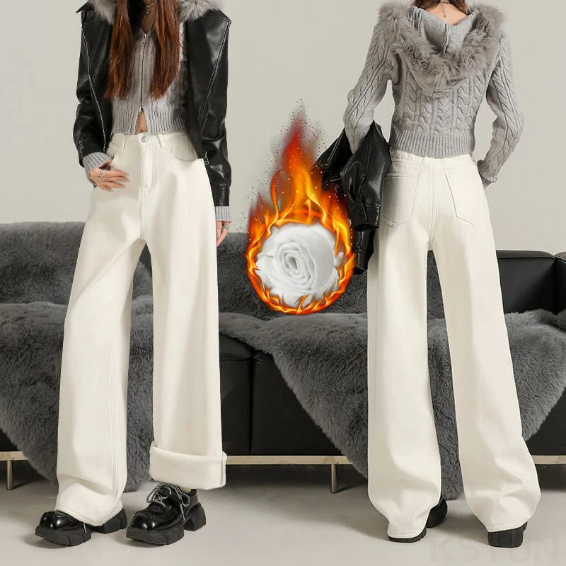 BeClassic Monoco Fleece-Lined Wide Leg Jeans – Winter Whisper