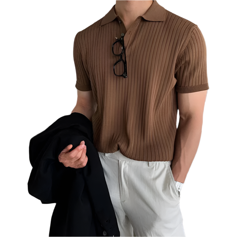 BeClassic™ Retro Knit Striped Polo – Light Luxury Short Sleeve Shirt for Effortless Summer Style.
