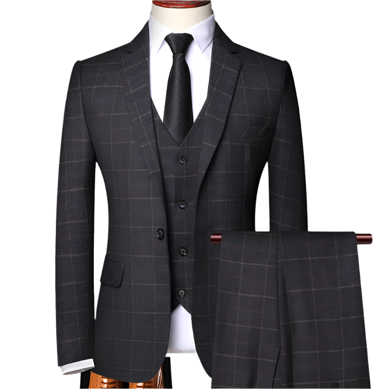 BeClassic™ Signature Plaid Three-Piece Suit – Slim-Fit Business Casual Set with Timeless Appeal.