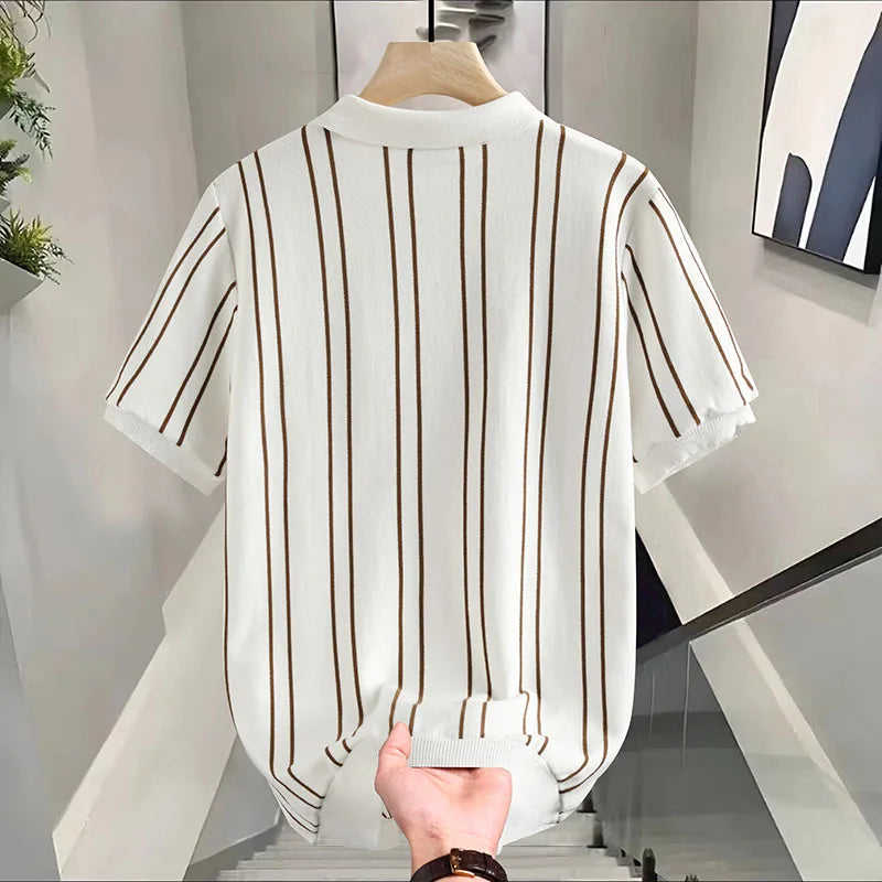 BeClassic™ Stretch Knit Striped Polo – Breathable, Sweat-Wicking Comfort for Daily Casual Wear.T-shirt.