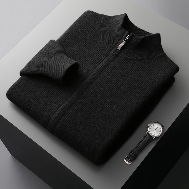 BeClassic™ 100% Pure Cashmere Zipper Cardigan – High-Collar Luxury Knit for Autumn & Winter.