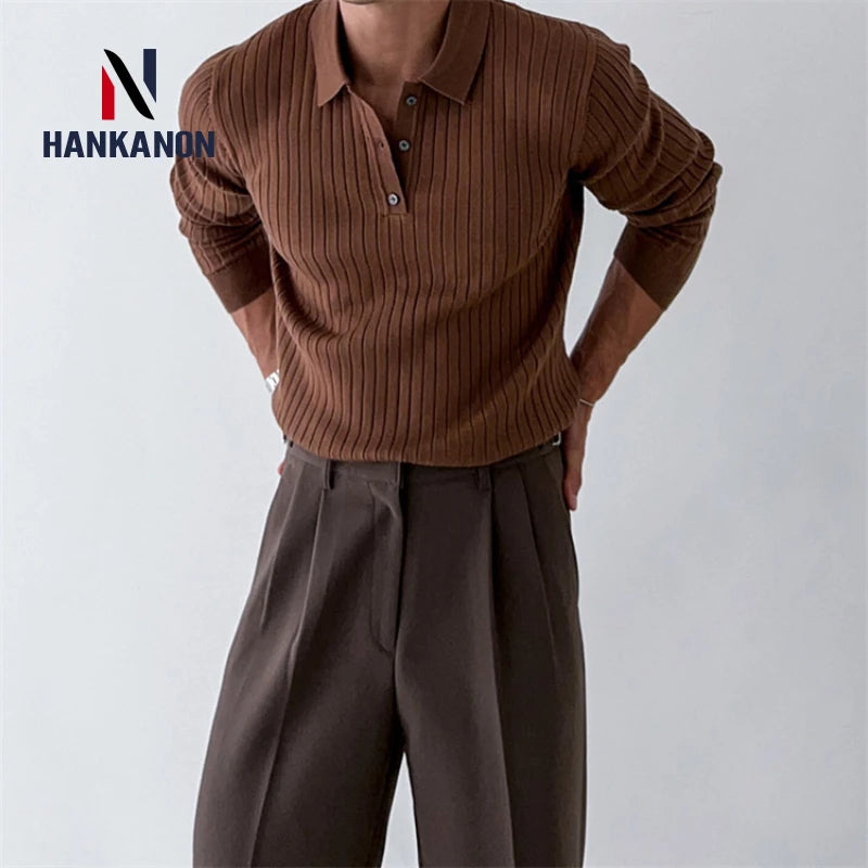 BeClassic™ Striped Knit Polo – Slim-Fit Long Sleeve Pullover for Business & Casual Elegance.