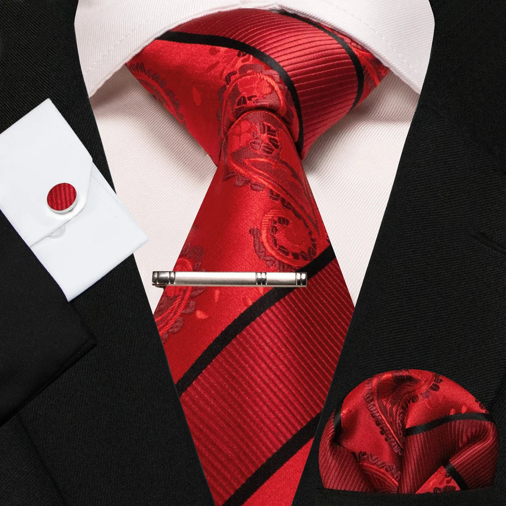 BeClassic Monoco Silk Tie & Accessory Set – Crimson Royale