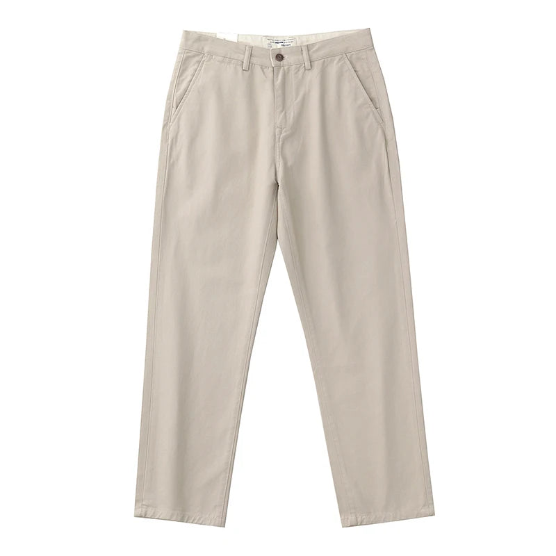 Straight pants American casual Chino cargo retro simple beige white khaki cotton casual pants for men