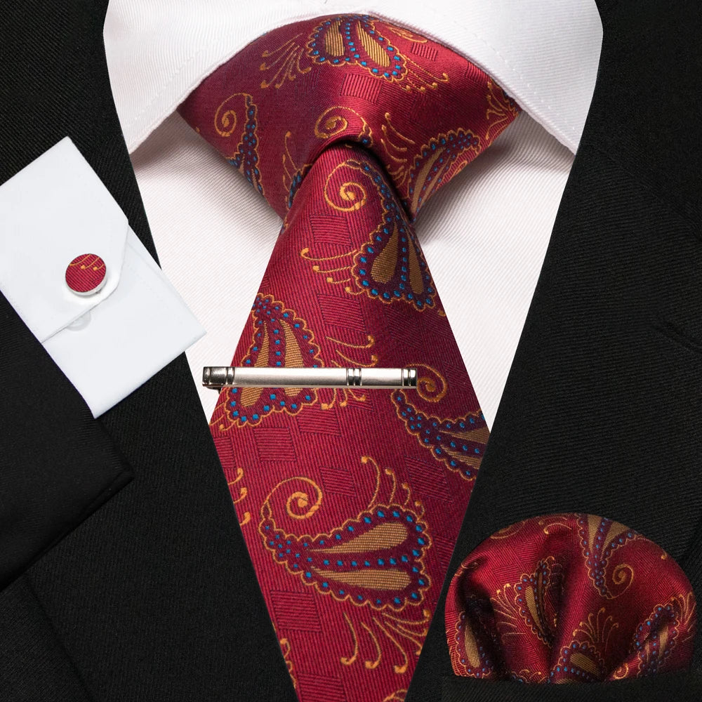 BeClassic Monoco Silk Tie & Accessory Set – Crimson Royale