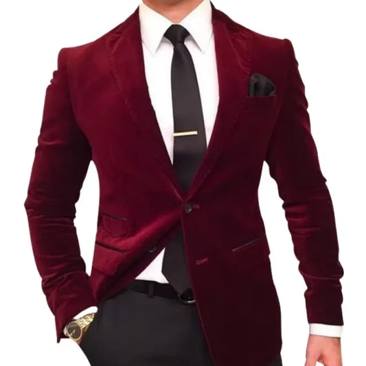 BeClassic Monoco Velvet Peak Lapel Blazer – Burgundy Royale