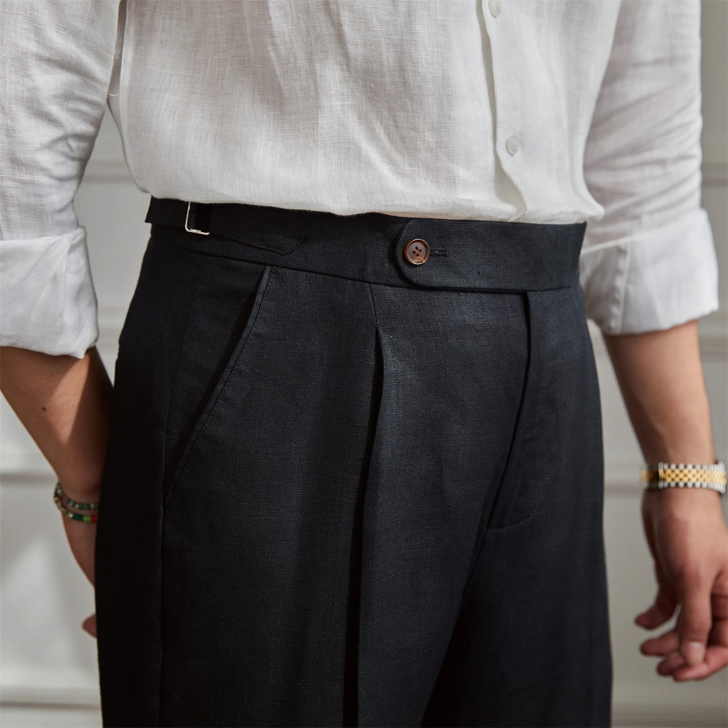 BeClassic™ Naples High-Waist Linen Pants – Heavyweight White Linen for Timeless Elegance.