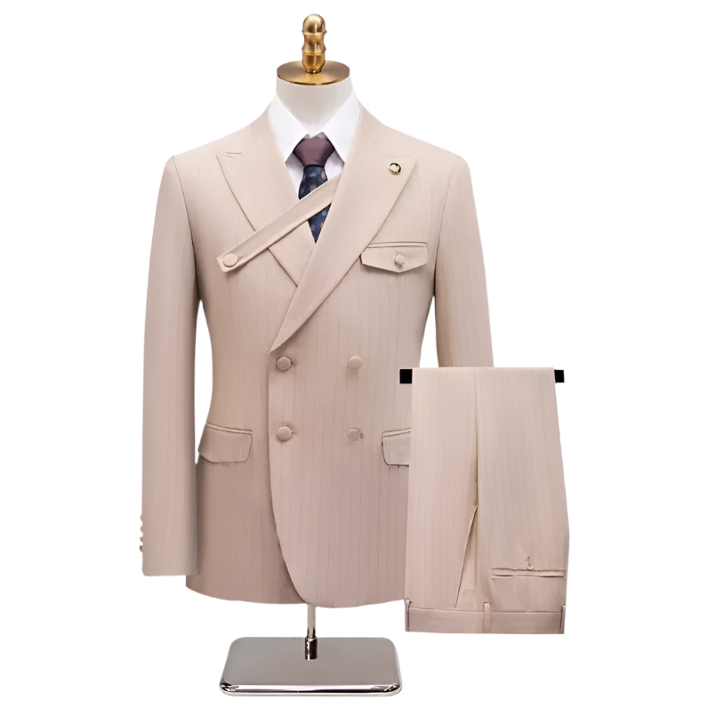 BeClassic™ 2025 Beige Double-Breasted Suit – Slim-Fit Two-Piece Tuxedo for Weddings & Refined Occasions.