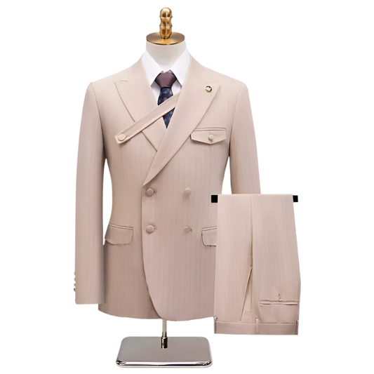 BeClassic™ 2025 Beige Double-Breasted Suit – Slim-Fit Two-Piece Tuxedo for Weddings & Refined Occasions.