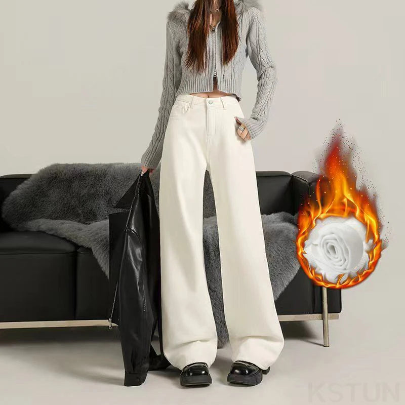 BeClassic Monoco Fleece-Lined Wide Leg Jeans – Winter Whisper