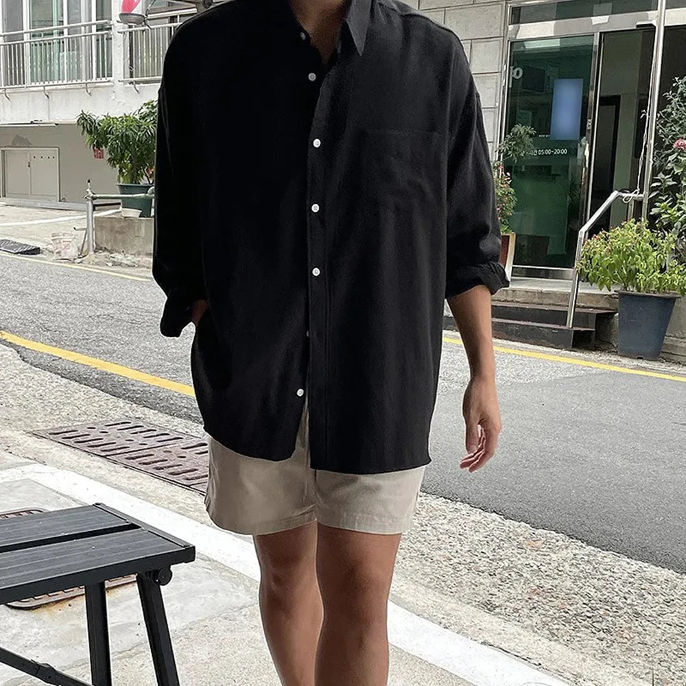 BeClassic™ 2025 Breathable Linen-Cotton Shirt – Trendy Korean Streetwear for Summer.