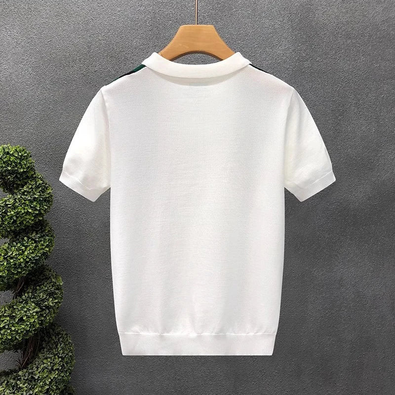 BeClassic™ Contrast Stripe Zipper Polo – Luxury Knit Short Sleeve for Modern Summer Style.