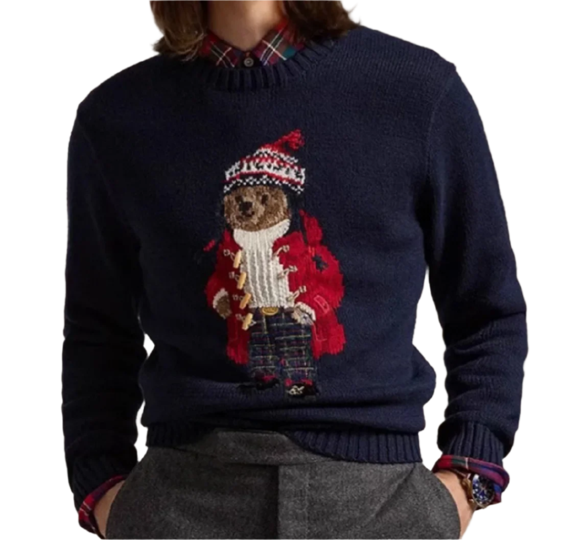 BeClassic™ 2025 Embroidered RL Bear Sweater – Cozy Cotton Knit for Couples, Autumn & Winter Style.