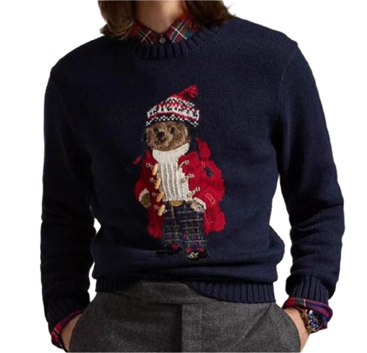 BeClassic™ 2025 Embroidered RL Bear Sweater – Cozy Cotton Knit for Couples, Autumn & Winter Style.