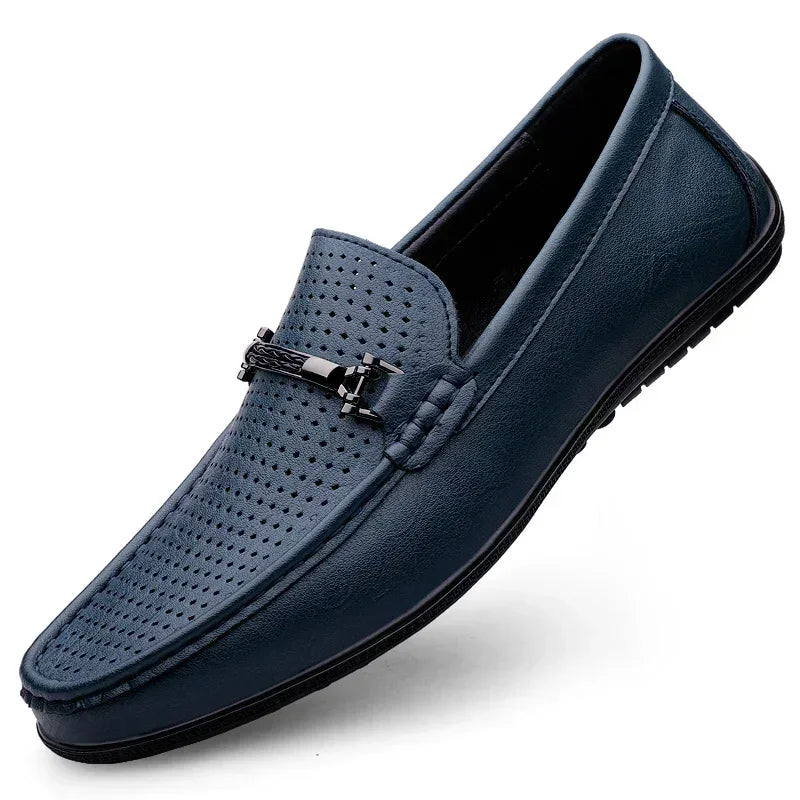 BeClassic™ Handmade Blue Leather Loafers – Luxury Slip-Ons for Business & Casual Wear.