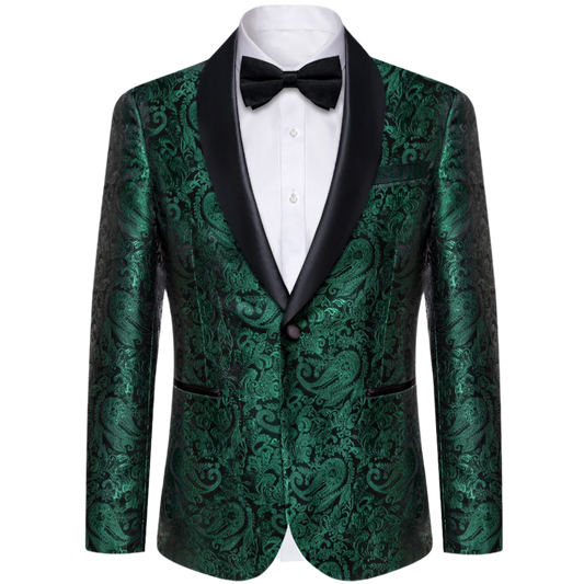 BeClassic™ Paisley Luxe Blazer – Bold Green, Red & Silver Statement Jacket for Weddings & Banquets.