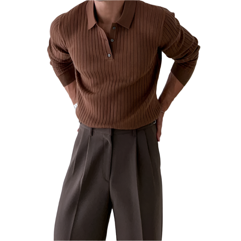 BeClassic™ Striped Knit Polo – Slim-Fit Long Sleeve Pullover for Business & Casual Elegance.