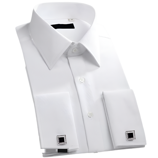 BeClassic™ French Cuff Dress Shirt – White Long Sleeve Formalwear with Cufflinks for Weddings & Events (M–6XL).