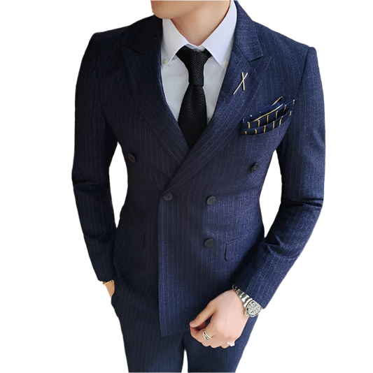 BeClassic™ Blue Plaid Three-Piece Suit – Tailored Elegance for Weddings & Business.