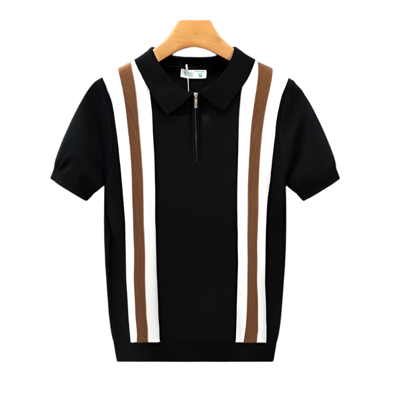 BeClassic™ Contrast Stripe Zipper Polo – Luxury Knit Short Sleeve for Modern Summer Style.