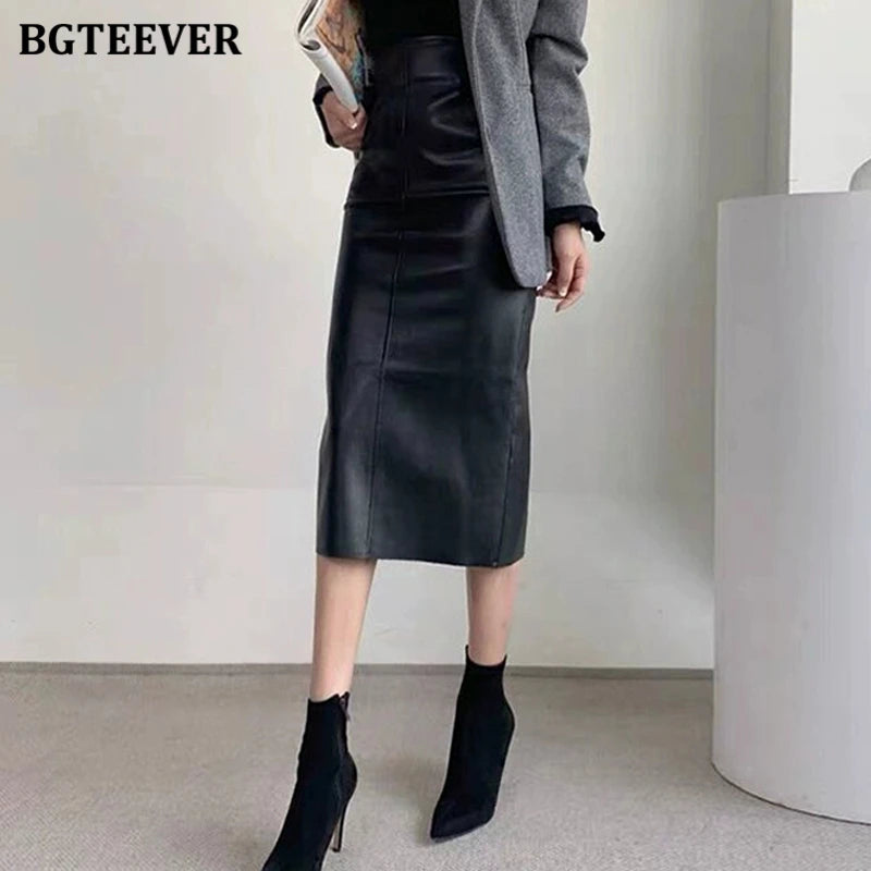 BeClassic Elegant High-Waist PU Leather Pencil Skirt – Autumn Edition