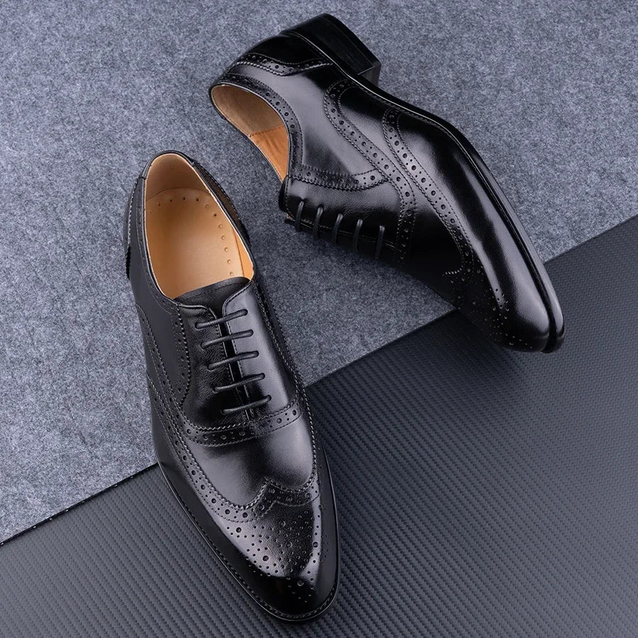 BeClassic™ Premium Cowhide Oxford Shoes – Elegant Brogue Design for Business & Weddings.
