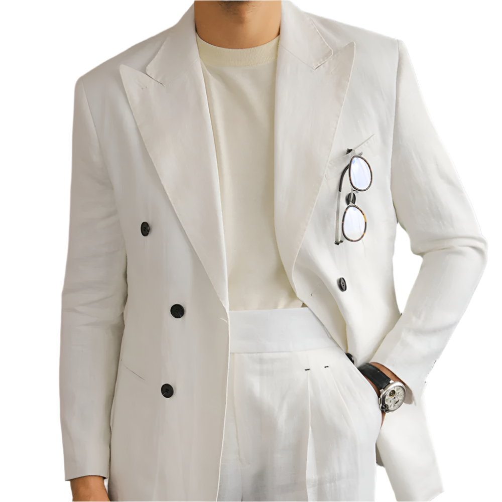 BeClassic™ 2025 Italian Linen Suit – Luxury Double-Breasted Slim Fit for Business & Events.