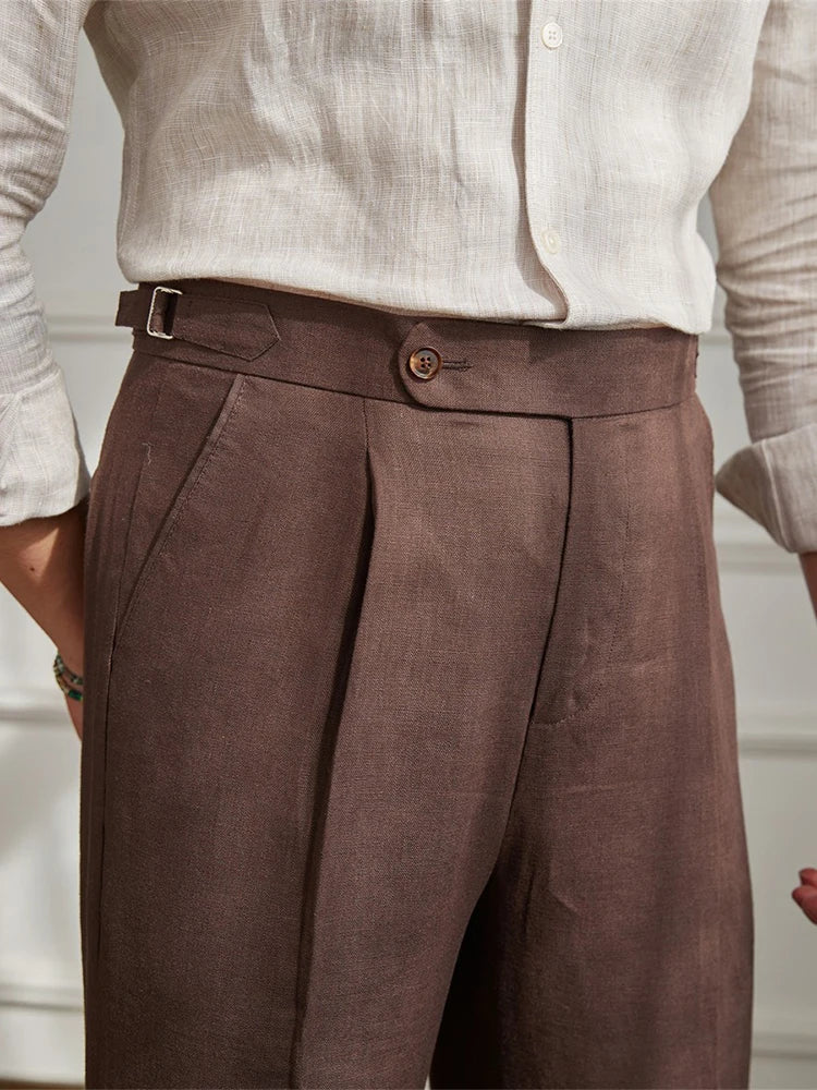 BeClassic™ Naples High-Waist Linen Pants – Heavyweight White Linen for Timeless Elegance.